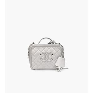 CHANEL Metallic Silver Filigree Vanity Bag C-A17117